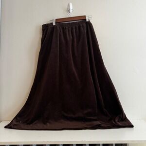 Woman Within Sz L Chocolate Brown Velour Maxi Skirt Elastic Waist Fall Layers